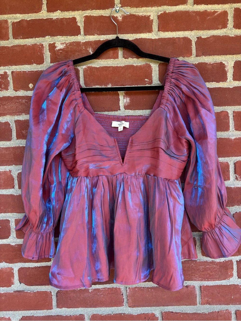 Free People Iridescent Mauve and Blue Peasant Blouse